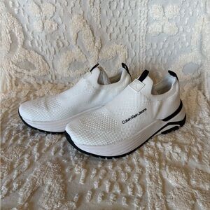 Calvin Klein Jeans White and Black Knit Slip-On Sneakers # 563